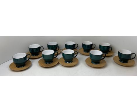 Denby Cups with Wooden Saucers 
