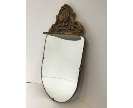 Vintage Gilt Topped Mirror with Small Shelf - 26cm W x 44cm H 