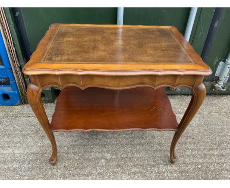 Leather Topped Reproduction Side Table with Drawer and Shelf Under - 67cm x 47cm 60cm High 