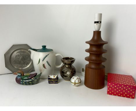 Denby Coffee Pot, Wooden Table Lamp and Trinket Boxes etc 