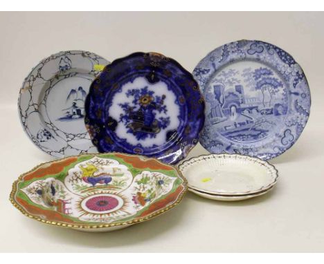 A collection of academic ceramics comprising a Chamberlains Worcester porcelain soup bowl, circa 1810, painted with dragons i