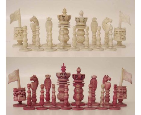 Chinese ivory and stained ivory chess set. Condition report: see terms and conditions.