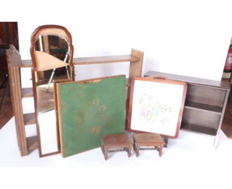 2 Open Bookcases, Card Table, Firescreen,Mirror & 2 Small Stools Condition report: see terms and conditions.