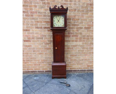 AN OAK CASED LONGCASE CLOCK,  the enamel dial with painted decoration to the spandrels and date aperture, 43cm wide 22cm deep