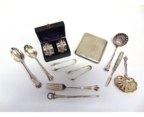 A PAIR OF BIRMINGHAM SILVER NAPKIN RINGS Birmingham 1903, cased; with a silver letter opener, Chester 1904; a Georgian silver