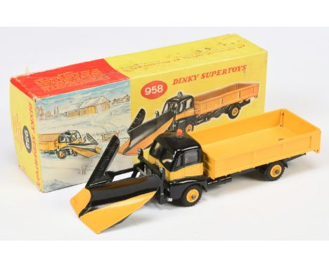 Dinky Toys 958 Guy Warrior With Snow Plough - Black and yellow, yellow Supertoy hubs with black treaded tyres, orange roof li