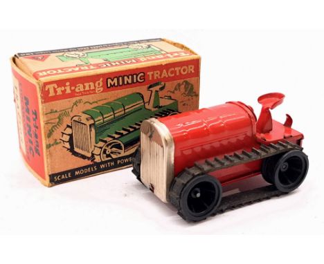 Triang Minic Post War Tractor 11M, tinplate, clockwork, red, within Good box, Good Plus to Excellent.