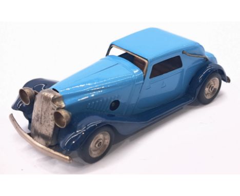 New Zealand Triang Minic Vauxhall Cabriolet 19M, tinplate, clockwork, blue, dark blue running boards, some tarnish to grill a