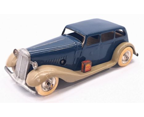 Triang Minic Pre War Limousine 5M, tinplate, clockwork, blue, beige running boards, some slight bubbling to wheel arch paint 