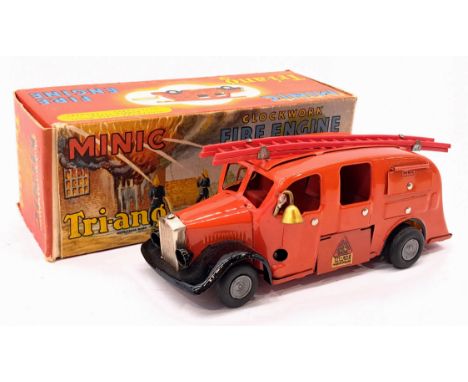 Triang Minic Post War Fire Engine 62M, clockwork, tinplate, within Good box, light age related wear otherwise Good Plus to Ex