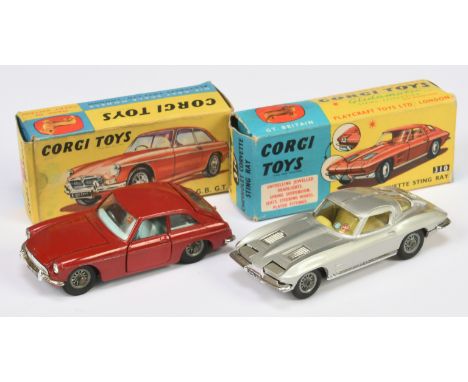 Corgi Toys pair of Vehicles comprising of (1) 310 Chevrolet Corvette Stingray - Silver body with Deep Champagne base, chrome 