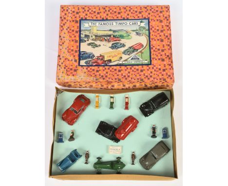 Timpo Toys "The Famous Timpo Cars" Gift Set - Articulated Tanker, black/red, Utility Van, black, MG, red, Star Racer, green, 