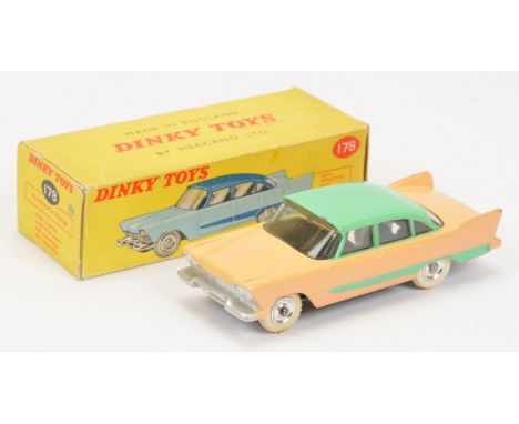 Dinky Toys 178 Plymouth Plaza - two-tone peach, light green roof and side flashes, silver trim, chrome spun hubs with white t