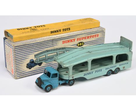 Dinky Toys 982 Bedford Pullmore Car Transporter - Mid-blue cab, rigid and supertoy hubs, light blue twin rivet Trailer. Condi