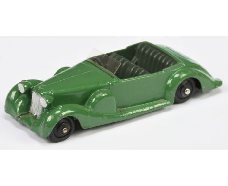 Dinky Toys 38c Lagonda - green body, dark green seats, silver trim, black ridged hubs and smooth tyres. Condition is Good to 