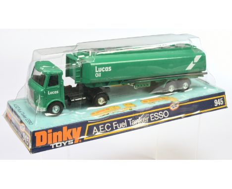 Dinky Toys 945 AEC Articulated Tanker Promotional "Lucas Oil" issue - green cab and tanker, black base and interior, silver t