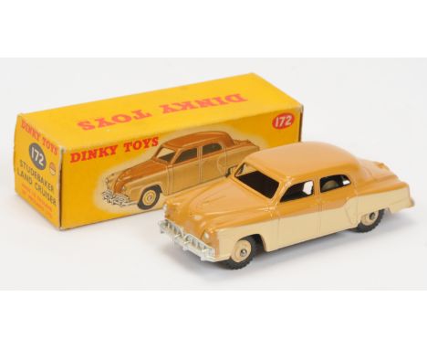 Dinky Toys 172 Studebaker Land Cruiser - Two-Tone Tan and Cream, light beige rigid hubs with black treaded tyres, silver trim