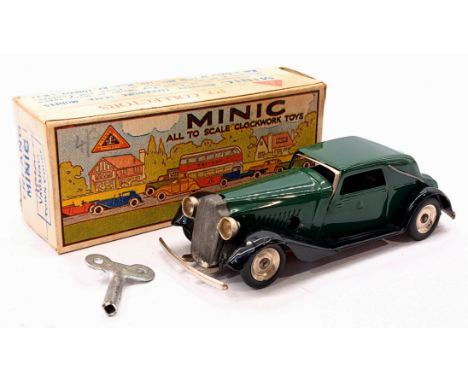 Triang Minic Post War Vauxhall Cabriolet 19M, tinplate, clockwork, green, black running boards, some chips to paint, within G