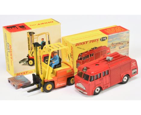 Dinky Toys mixed pair comprising of (1) 276 Airport Fire Engine - Red body, silver trim, grey plastic nozzle, bell, amber bat