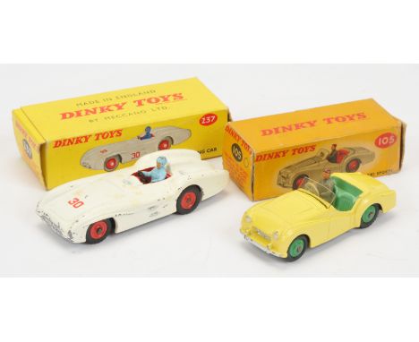 Dinky Toys pair Racing/Sports Cars comprising of (1) 105 Triumph TR2 Sports Car - yellow body, pale green interior with figur