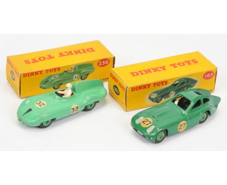 Dinky Toys pair of Racing Cars comprising of (1) 163 Bristol 450 Coupe - green body with silver lights, mid-green rigid hubs 
