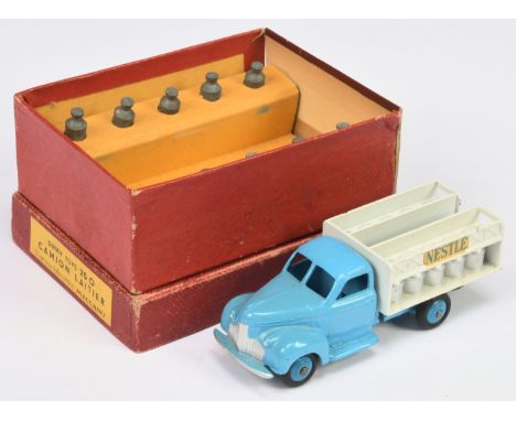 French Dinky Toys 25O Studebaker "Nestle's" Milk Delivery Truck - Light blue cab and chassis, white back with 10 x milk churn