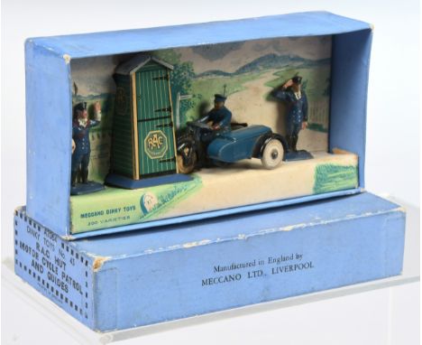 Dinky Toys Pre-War No. 43 "RAC" Patrol Set - Motorcycle and Side Car - Black and blue with white solid wheels, Tinplate Telep