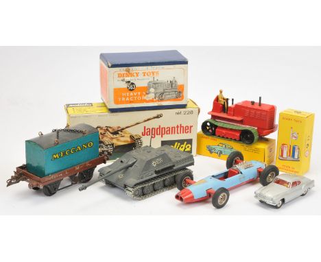 Dinky, Solido &amp; Similar mixed group of items to include (1) 563 Heavy Tractor - red, black rollers, tan driver, (2) 228 J