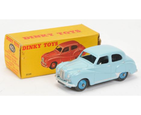 Dinky Toys 40J Austin Somerset Saloon - Light blue body, mid-blue rigid hubs and silver trim (correct 40J baseplate). Conditi