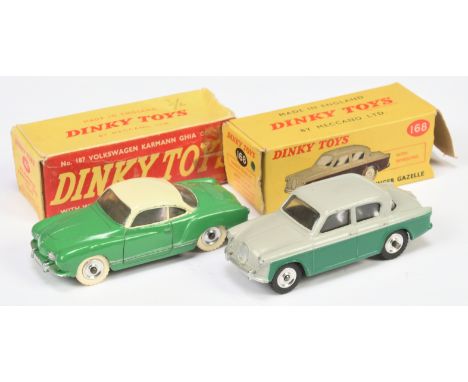 Dinky Toys pair of Cars comprising of (1) 168 Singer Gazelle - Two-Tone green and grey, silver trim, chrome spun hubs with bl