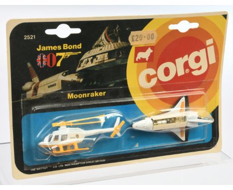 Corgi Juniors 2521 "James Bond" - "Moonraker" 2-piece Set comprising Space Shuttle and "Drax" Jet Ranger Helicopter - white, 