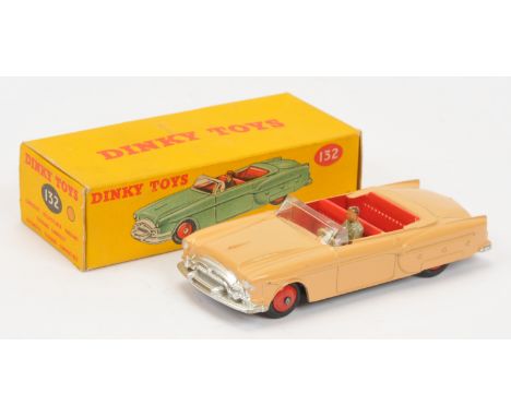 Dinky Toys 132 Packard Tourer - light tan body, red interior, red rigid hubs with black smooth tyres, silver trim and figure 
