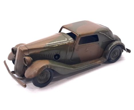 Triang Minic Pre War Army Vauxhall Army 19MCF, &nbsp;tinplate, clockwork, green/brown camouflage livery, spidering to paint o