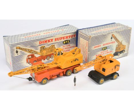 Dinky Toys pair of Cranes comprising of (1) 971 "Coles" Mobile Crane - deep yellow body and jib, black base and yellow plasti