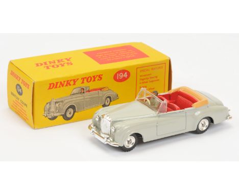 Dinky Toys 194 Bentley Coupe Convertible - light grey body with tan folded hood, red interior with driver, chrome spun hubs w