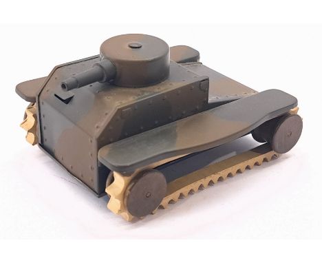 Triang Minic Pre War Army Tank 20MCF, tinplate, clockwork, green/brown camouflage livery, Good Plus to Excellent.