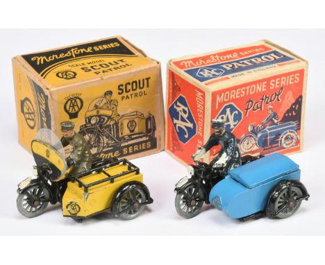 Morestone Series pair of Motorcycles with Sidecars comprising of (1) "RAC" Patrol Motorcycle with Sidecar - black bike with b