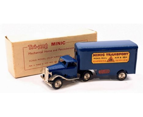 Triang Minic Post War Articulated Pantechnicon 30M, tinplate, clockwork, dark blue, within Good to Good Plus box, light age r