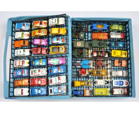 Matchbox carry case - containing 4 trays complete with 48 models of Corgi and Corgi Junior. Conditions are Good to Near Mint 