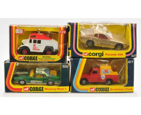 Corgi Toys mixed group of Vehicles comprising of (1) 321 Porsche 924, (2) 329 Ford Mustang Mach 1, (3) 422 Riot Police and (4