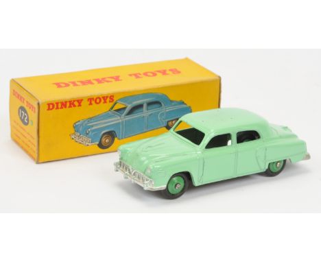 Dinky Toys 172 Studebaker Land Cruiser - Light-green, mid-green ridged hubs with black smooth tyres, silver trim. Condition i
