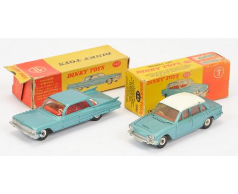 Dinky Toys pair of Cars comprising of (1) 135 Triumph 2000 Saloon - Metallic Aqua, off white roof, red interior, silver trim,