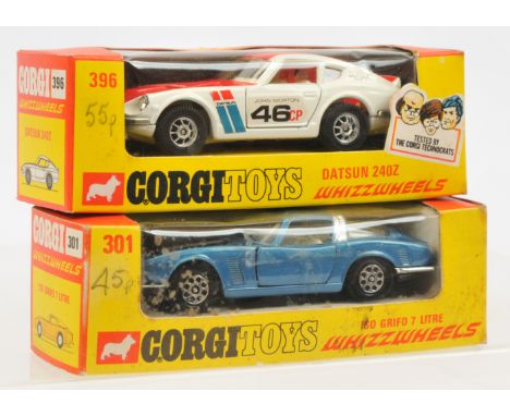 Corgi Toys pair of Vehicles comprising of (1) 301 Iso Grifo 7 litre - blue, black bonnet, off white interior, chrome and silv