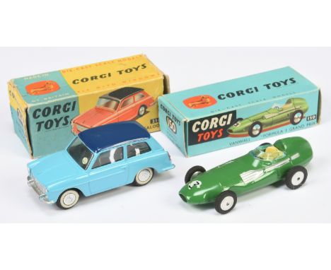Corgi Toys mixed pair comprising of (1) 150 Vanwall Formula 1 "Grand Prix" Racing car - green body, pale yellow interior, sil