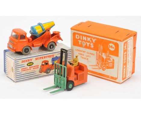 Dinky Toys pair of Construction Vehicles comprising of (1) 14C Coventry Climax Fork Lift Truck - Burnt orange body, black mas