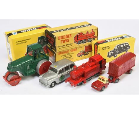Budgie Toys mixed group comprising of (1) British Railways Container Transporter, (2) Railway Engine, (3) 101 London Taxi Cab