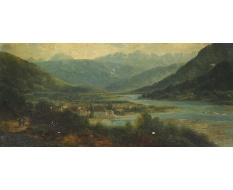 English School c.1900 oil on wooden panel Continental alpine viewindistinctly signed 13 x 26cm, unframed
