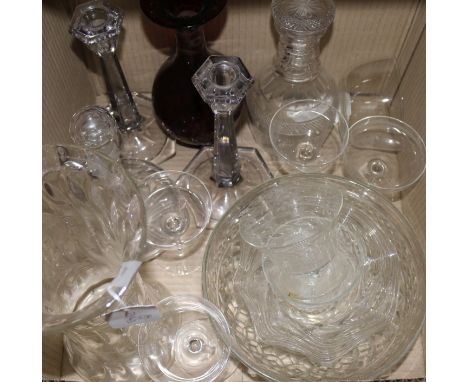 An early 19th century decanter and sundry glassware