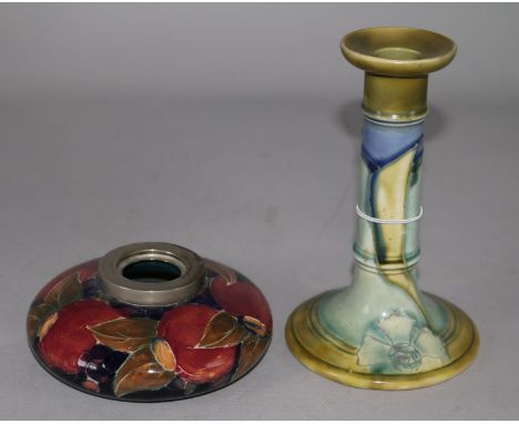 A Moorcroft inkwell and a Mintons secessionist candlestick