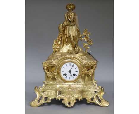 A French gilt spelter figural mantel clock